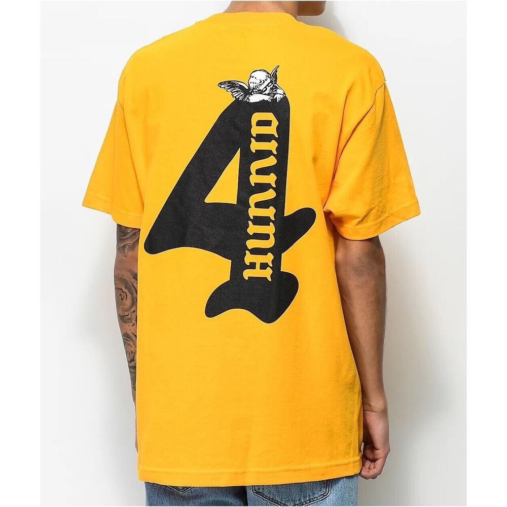 4Hunnid YG Men's T-Shirt Cupid Short Sleeve Crewneck Tee in Gold